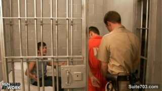 Horny gays fuck in threesome in prison
