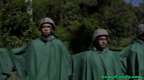 Military hunk cums while assfucked outdoors