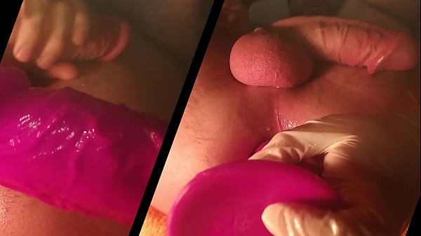 Anal gape training big dildo