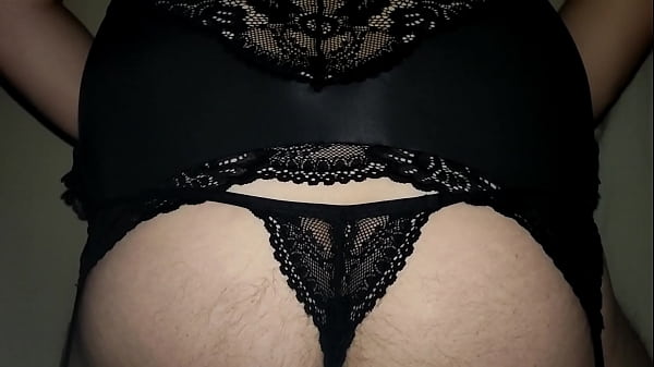 Hairy Crossdresser jerking in corset, thongs and stockings