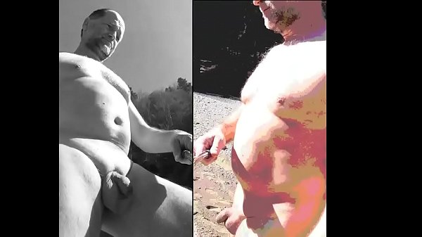 nudist bear dipping in cold water