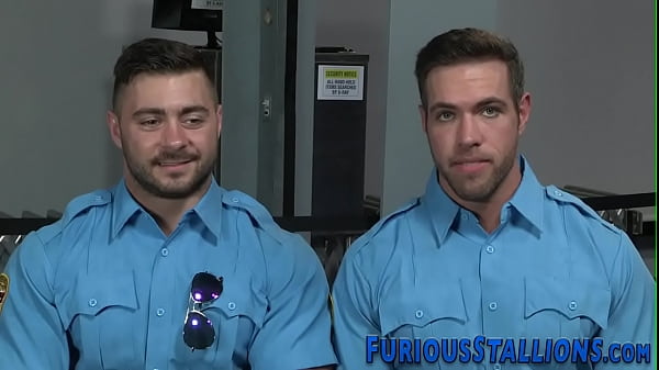 Bulky bear security guards in threeway