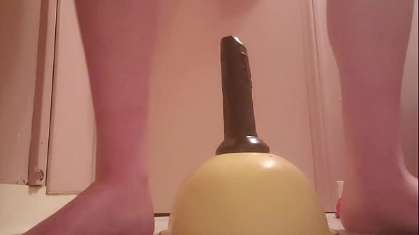 Fat sissy stretches with his toy